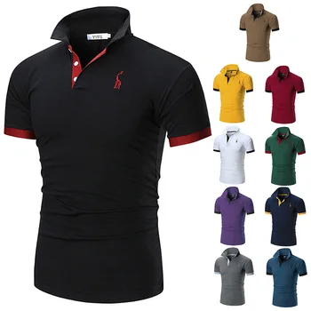 Новая летняя мужская рубашка поло, многоцветный повседневный топ с вышивкой оленя, облегающая тонкая футболка для гольфа