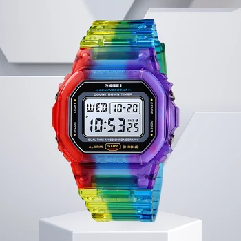 Женские модные часы SKMEI 50-метровые водонепроницаемые цифровые наручные часы с будильником двойного времени, наручные часы, подарки для девочек-подростков / женщин