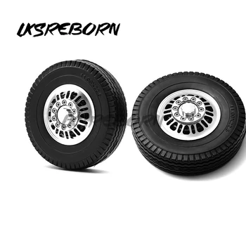 Комплект колесных шин Tamiya из 2 предметов, Металлическая Ступица переднего колеса, Резиновая шина для 1/14-го Радиоуправляемого тягача, Автомобильные запчасти