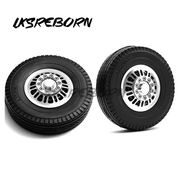 Комплект колесных шин Tamiya из 2 предметов, Металлическая Ступица переднего колеса, Резиновая шина для 1/14-го Радиоуправляемого тягача, Автомобильные запчасти - 2