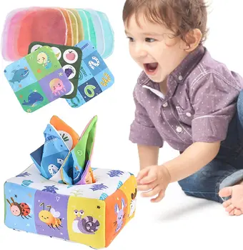 Коробка для детских салфеток, Детские игрушки, сенсорные игрушки Монтессори, Игрушки-шортики, детские сенсорные игрушки, Красочная мягкая коробка для шарфов для малышей, новинка