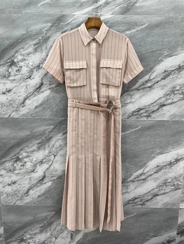 2023SS Летняя мода Новое женское повседневное полосатое высококачественное плиссированное шикарное платье для женщин 2-цветная пачка