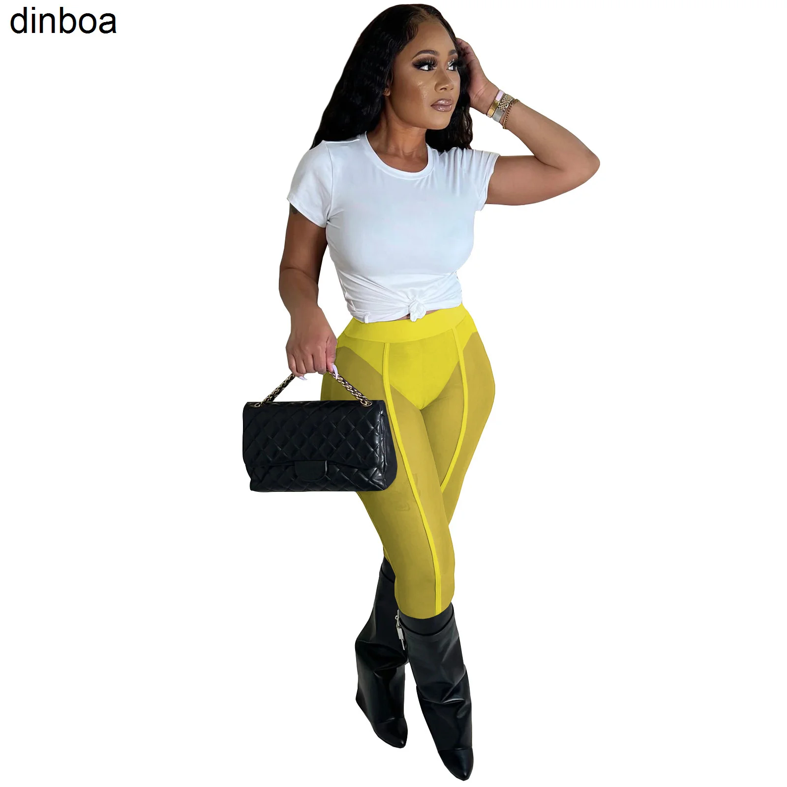 Dinboa-2023 Модные женские сексуальные газовые леггинсы для ночного клуба, перспективные леггинсы для отдыха, Брючный ремень, Нижнее белье - 5