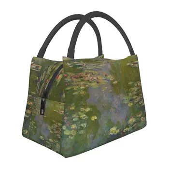 Картина маслом с водяными лилиями Клода Моне, сумка для ланча, изолированные оксфордские сумки-холодильники, картина в стиле импрессионизма, термос для пикника