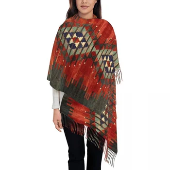Стильный Турецкий этнический Килим, шарф с бриллиантовой кисточкой, женская зимняя теплая шаль, женские винтажные персидские племенные шарфы в стиле бохо