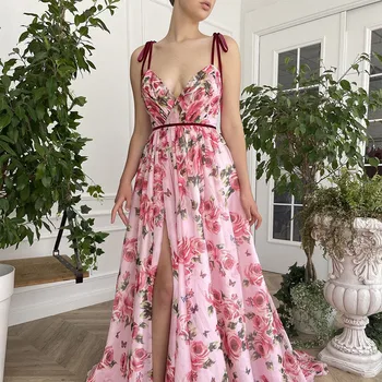 2023 Новое Европейское и американское Французское женское длинное платье с винтажным рисунком розы и галстуком-бабочкой, платье для пляжного отдыха, курортное платье