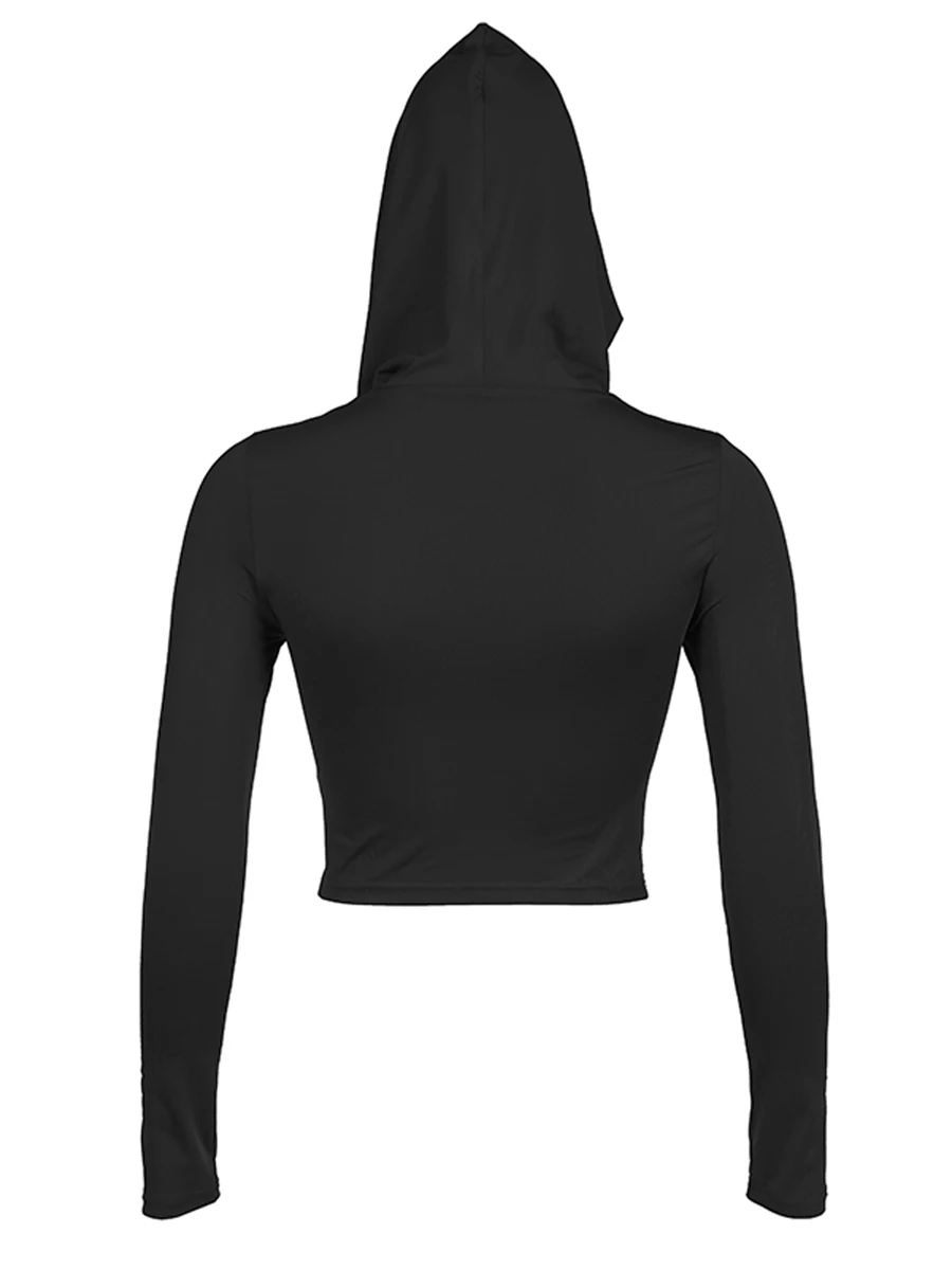 Женские укороченные топы с длинным рукавом y2k, приталенная футболка с капюшоном и рюшами, модная уличная одежда - 2