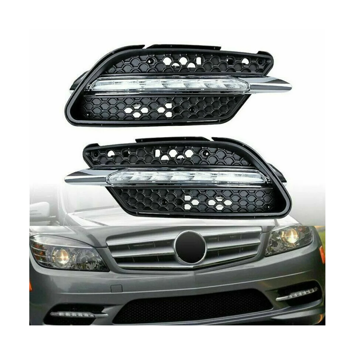 Автомобильная светодиодная противотуманная фара DRL дневного света для Mercedes Benz W204 C Class C300 2008-2011 Слева - 2
