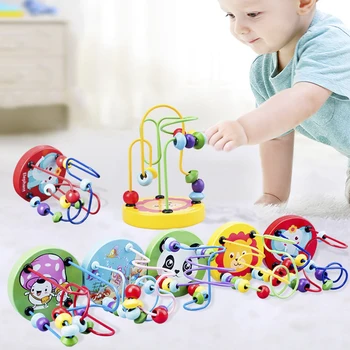 Развивающая математическая игрушка Монтессори для малышей Деревянные мини-круги из бисера, проволочный лабиринт, американские горки, счеты, игрушки-головоломки для детей, подарок для мальчиков и девочек