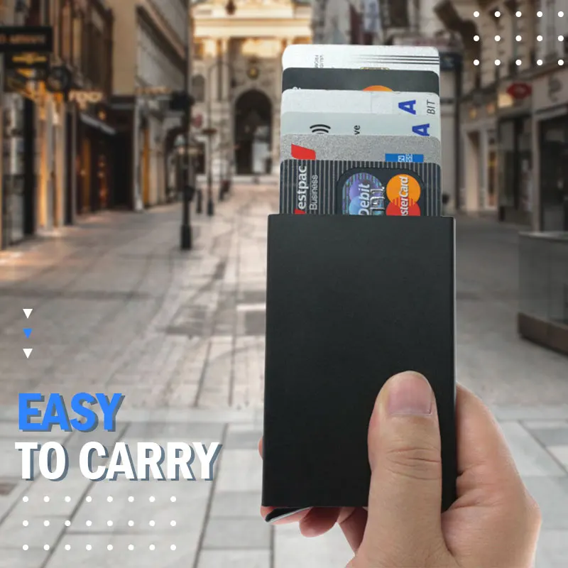 Алюминиевый держатель для карт, RFID-держатель для кредитных карт, автоматическая всплывающая коробка для банковских карт, умный быстросъемный женский кошелек, мини-упаковка для автомобиля - 2