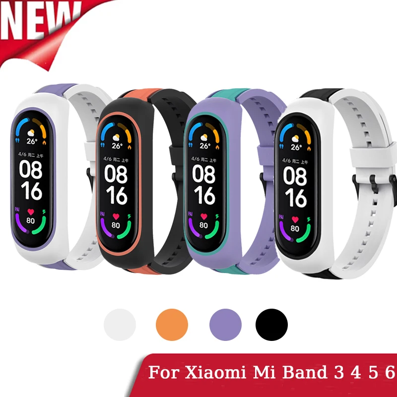 Ремешок для Xiaomi Mi Band 6 5 4 3 Силиконовый двухцветный ремешок для часов, браслет для Xiaomi Mi Band 6 5 4 3 Сменные ремешки для смарт-часов - 0
