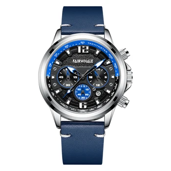 Роскошные модные часы Fairwhale с кожаным ремешком, функцией хронографа, мужские спортивные наручные часы