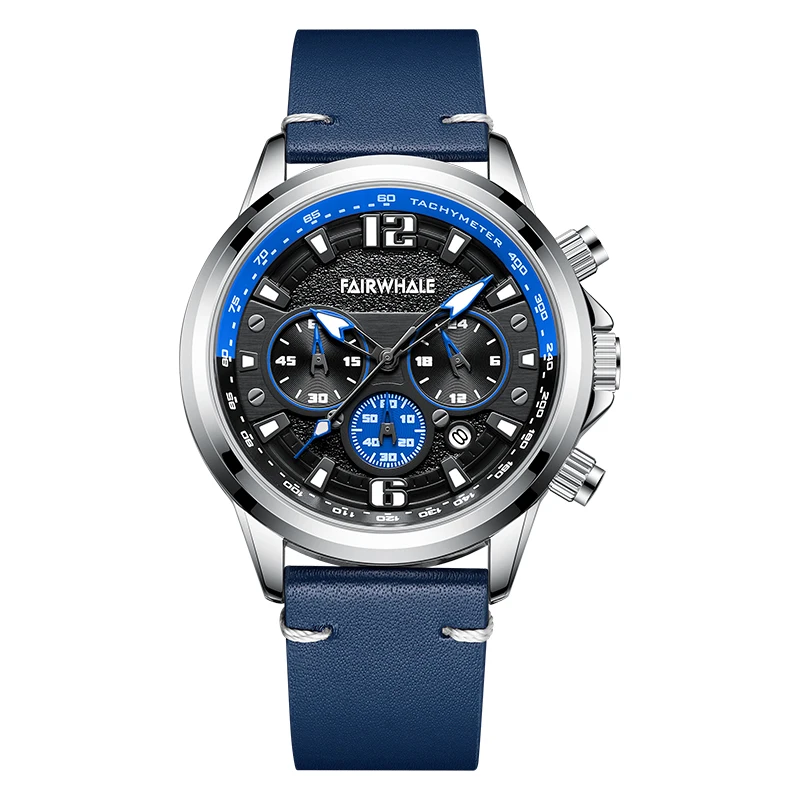 Роскошные модные часы Fairwhale с кожаным ремешком, функцией хронографа, мужские спортивные наручные часы - 0