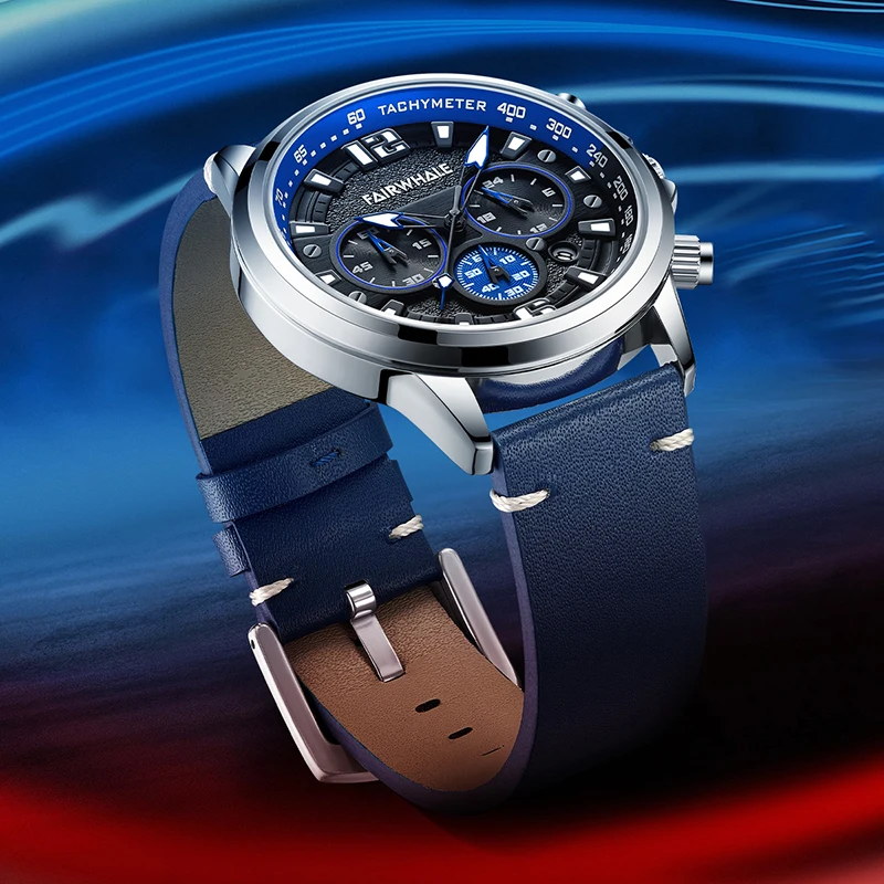 Роскошные модные часы Fairwhale с кожаным ремешком, функцией хронографа, мужские спортивные наручные часы - 2