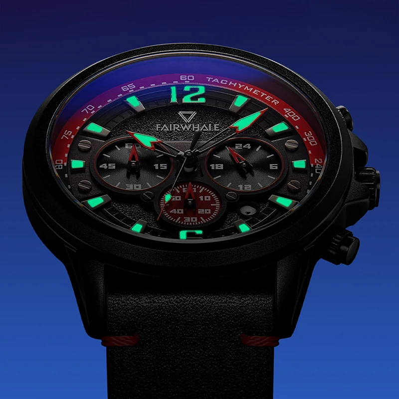 Роскошные модные часы Fairwhale с кожаным ремешком, функцией хронографа, мужские спортивные наручные часы - 3