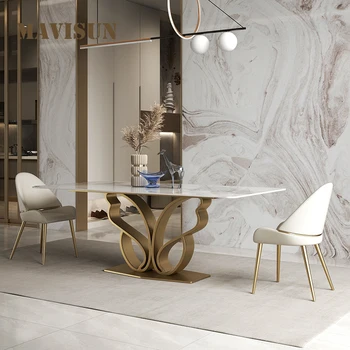 Дизайнерский обеденный стол из шифера, Роскошный современный минималистичный дом, Высококлассный креатив 2022 года, Новый обеденный стол и стул с яркой поверхностью