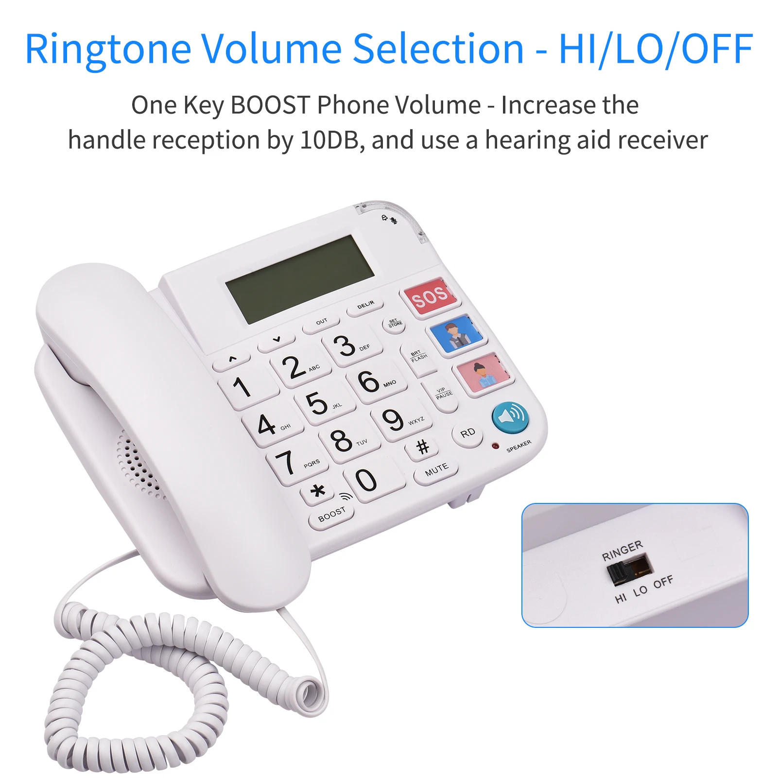 Проводной телефон Стационарный телефон с большой кнопкой на столе Телефонная поддержка быстрого набора / регулировки громкости звонка для пожилых людей Домашний офис - 1