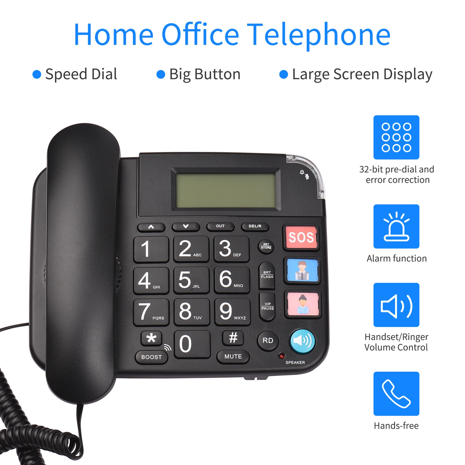 Проводной телефон Стационарный телефон с большой кнопкой на столе Телефонная поддержка быстрого набора / регулировки громкости звонка для пожилых людей Домашний офис - 3