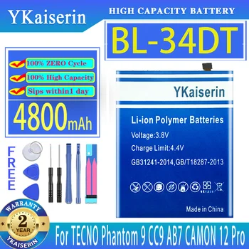 YKaiserin 4800 мАч Батарея BL-34DT Для Аккумуляторов Мобильных Телефонов TECNO CAMON 12 Pro CAMON12 Pro Phantom 9 Phantom9 CC9 AB7