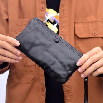Мужской кошелек AETOO, длинный кожаный многофункциональный клатч на молнии, сумка для самовывоза из коровьей кожи, кошелек большой емкости для мужчин