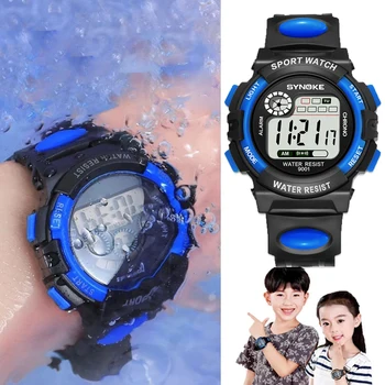 Детские часы Темно-синий камуфляж со светодиодной красочной вспышкой, цифровой водонепроницаемый будильник для мальчиков и девочек, дата недели, креативные детские часы