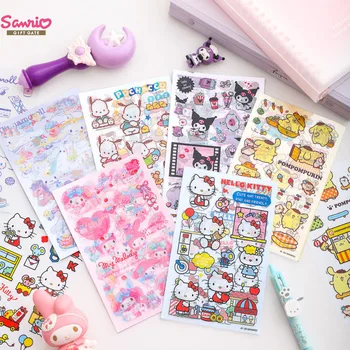 8шт Sanrio Kuromi Melody Hello Kitty Family Прозрачная наклейка Материал для руководства школьные милые канцелярские принадлежности kawaii