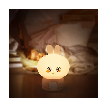 Ночник с кроликом, Силиконовая милая настольная лампа с хронометражем, Детский ночник, Декоративные светильники-A