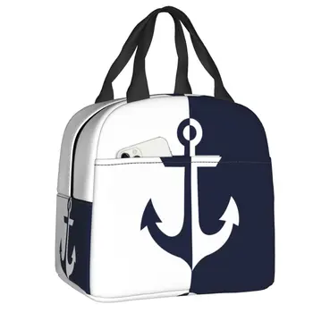 Морская белая темно-синяя сумка для ланча Anchor, герметичная коробка для бенто с термоизоляцией er для женщин, детские сумки для школьных продуктов