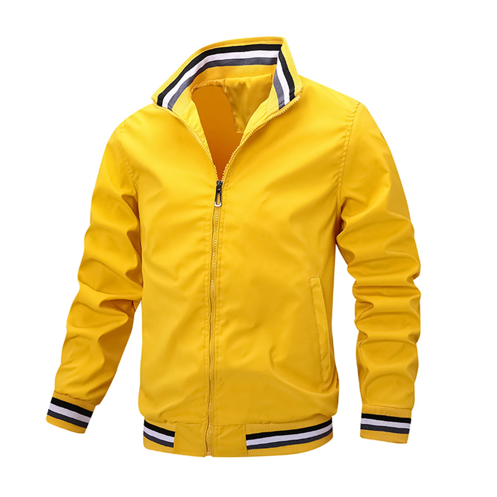 Осенне-зимняя мужская повседневная куртка со стоячим воротником на молнии, однотонная куртка, пальто для спорта на открытом воздухе, ветровка, куртка для мужчин, одежда - 4