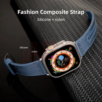 Нейлон + Силиконовый Ремешок для Apple Watch Band 49 мм 44 мм 45 мм 42 мм Браслет iWatch Series 6 5 4 SE 7 8 Ultra 49 мм Высококачественный Ремешок