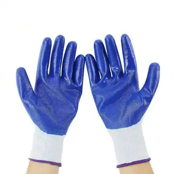 Перчатки для утилизации, мужские Рабочие перчатки для взрослых, хлопок / Поли С синим латексным резиновым покрытием, рабочие перчатки с ладонями, большие садовые перчатки