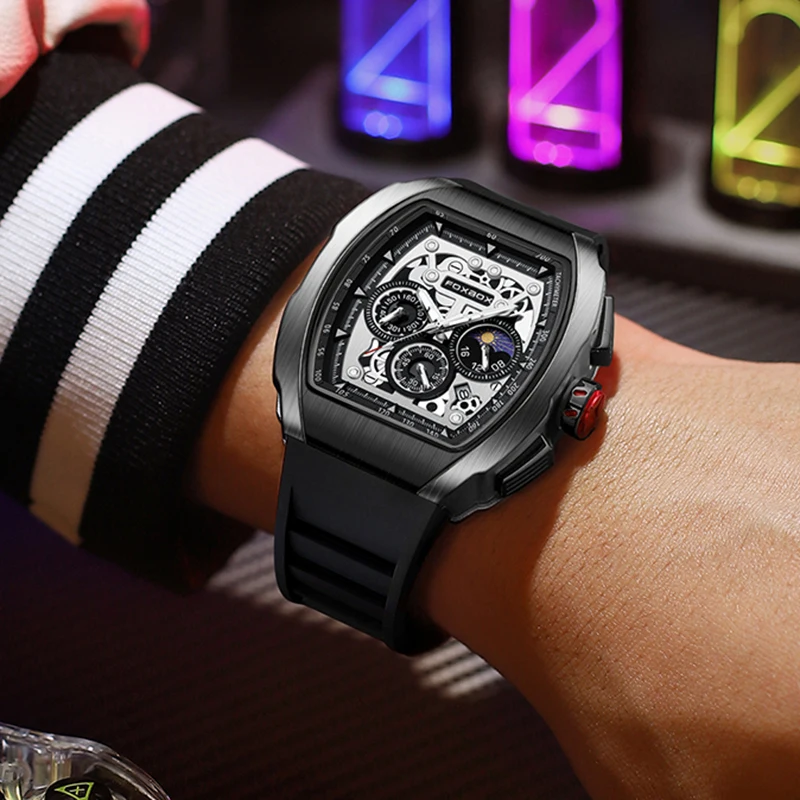 Мужские часы LIGE, роскошные квадратные модные деловые мужские часы с силиконовым ремешком, водонепроницаемые повседневные спортивные кварцевые часы для мужчин, хронограф - 4