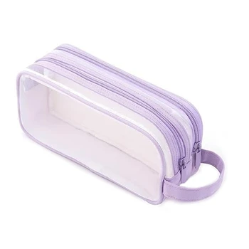 Цельнокроеный сетчатый пенал с 2 отделениями, сумка для ручек, прозрачный чехол для карандашей для подростков, студентов колледжа, фиолетовый