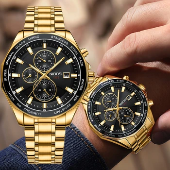 Новые мужские часы NIBOSI Роскошные спортивные наручные часы с хронографом из нержавеющей стали, мужские деловые светящиеся мужские часы Relogio Masculino