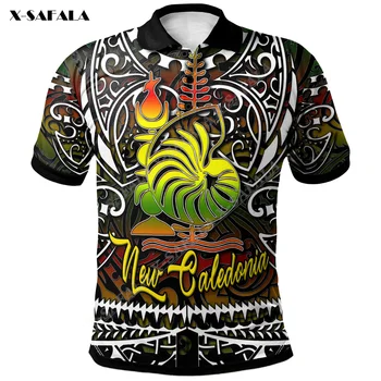 Изготовленный на заказ герб Новой Каледонии С полинезийским рисунком, 3D принт, Мужская рубашка поло с коротким рукавом, роскошная футболка, модный топ высокого класса