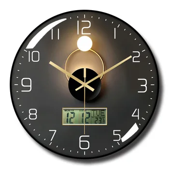 Английские светодиодные настенные часы с календарем, Модные Бесшумные часы с температурным дисплеем, настенные часы, украшение дома, Гостиная, настенные часы