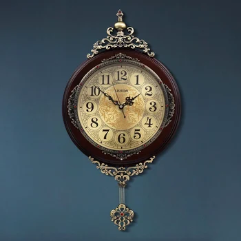 Настенные часы в европейском стиле в стиле ретро, часы с маятником для гостиной, Элегантный вкус, Семейный Подарок, Художественное украшение