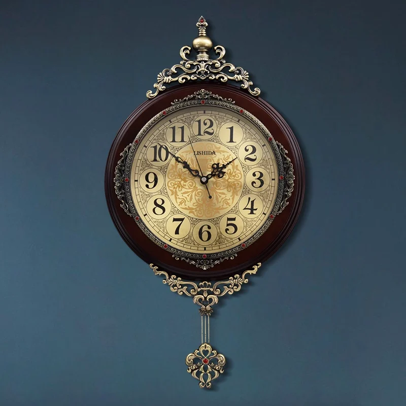 Настенные часы в европейском стиле в стиле ретро, часы с маятником для гостиной, Элегантный вкус, Семейный Подарок, Художественное украшение - 0