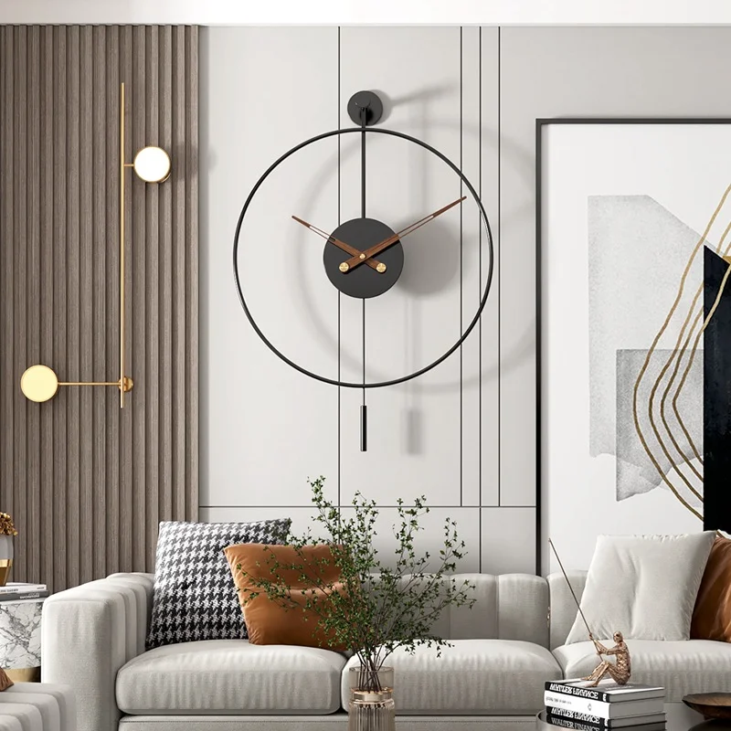 Металлические минималистичные настенные часы Европейские Автоматические поворотные Декоративные часы Креативные Круглые настенные часы для гостиной Бесшумные Кварцевые часы - 0