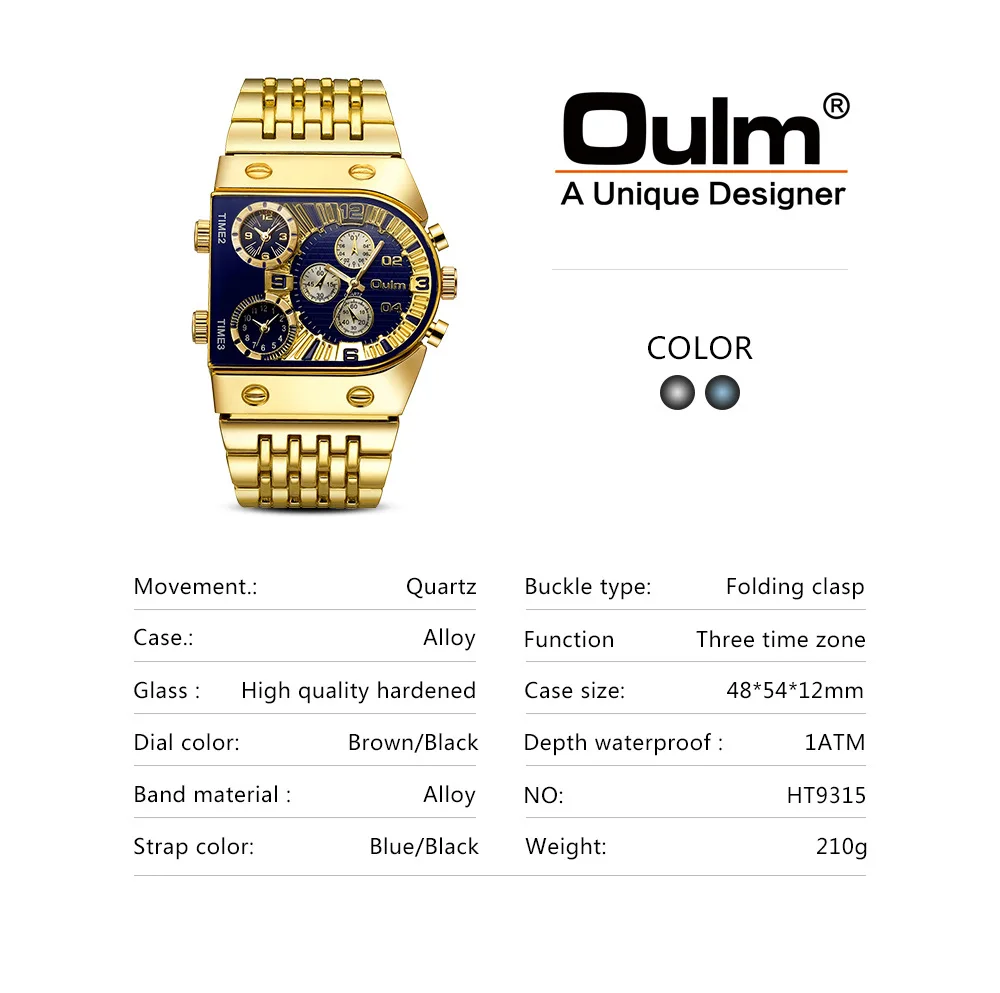Oulm 3 Комплекта Золотых Наручных Часов для Мужчин Из Водонепроницаемой Нержавеющей Стали С Большим Циферблатом Золотые Мужские Наручные Часы Relogio Masculino - 1