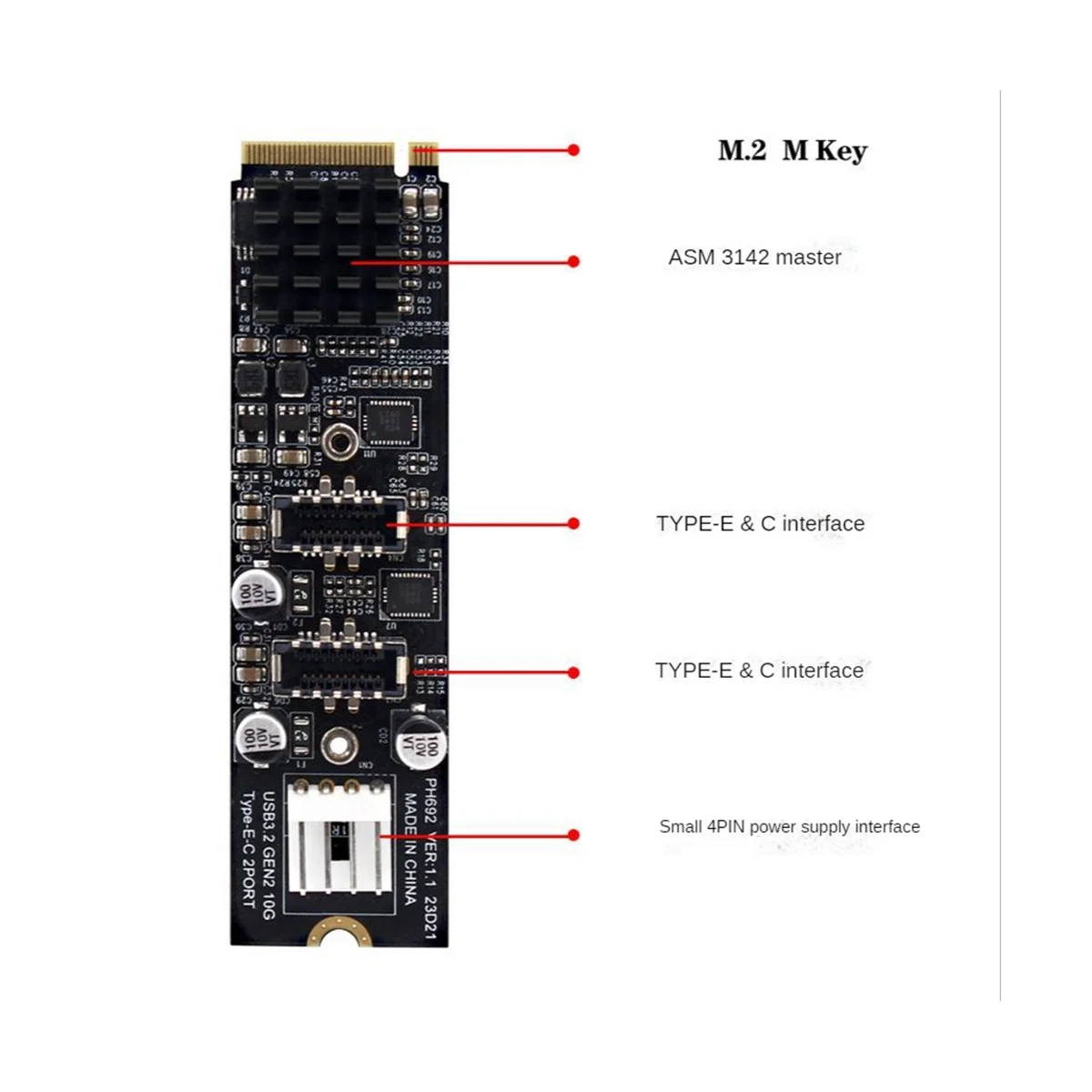 Плата расширения M.2 PCIE к USB3.0 TYPE-E TYPE-C M.2 Плата расширения интерфейса PCIe к USB3 TYPE -E & C 10G - 1