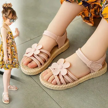 Летняя детская обувь в римском стиле для девочек, Сандалии с цветочным узором, Тапочки Baby Up, Обувь для маленьких девочек, Сандалии для маленьких девочек, Обувь для маленьких девочек