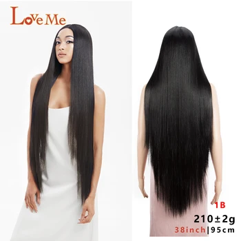 LOVE ME 42-дюймовый шелковый прямой синтетический парик, супер Длинные Прямые накладные волосы черного цвета, косплей-парик для черных Женщин, кружевные передние парики