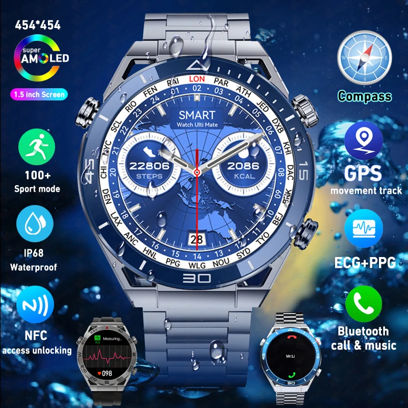2023 ЭКГ + PPG NFC Bluetooth Вызов Smartwatch GPS Спортивный Трек 1,5 Дюймов 454*454 HD Экран Smartwatch Мужские Для HUAWEI Watches Ultimate - 1