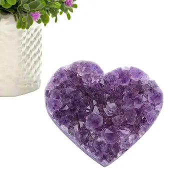 Натуральный кристалл кварца в форме сердца из аметиста, целебный камень для украшения дома, коллекция орнаментов, фиолетовый