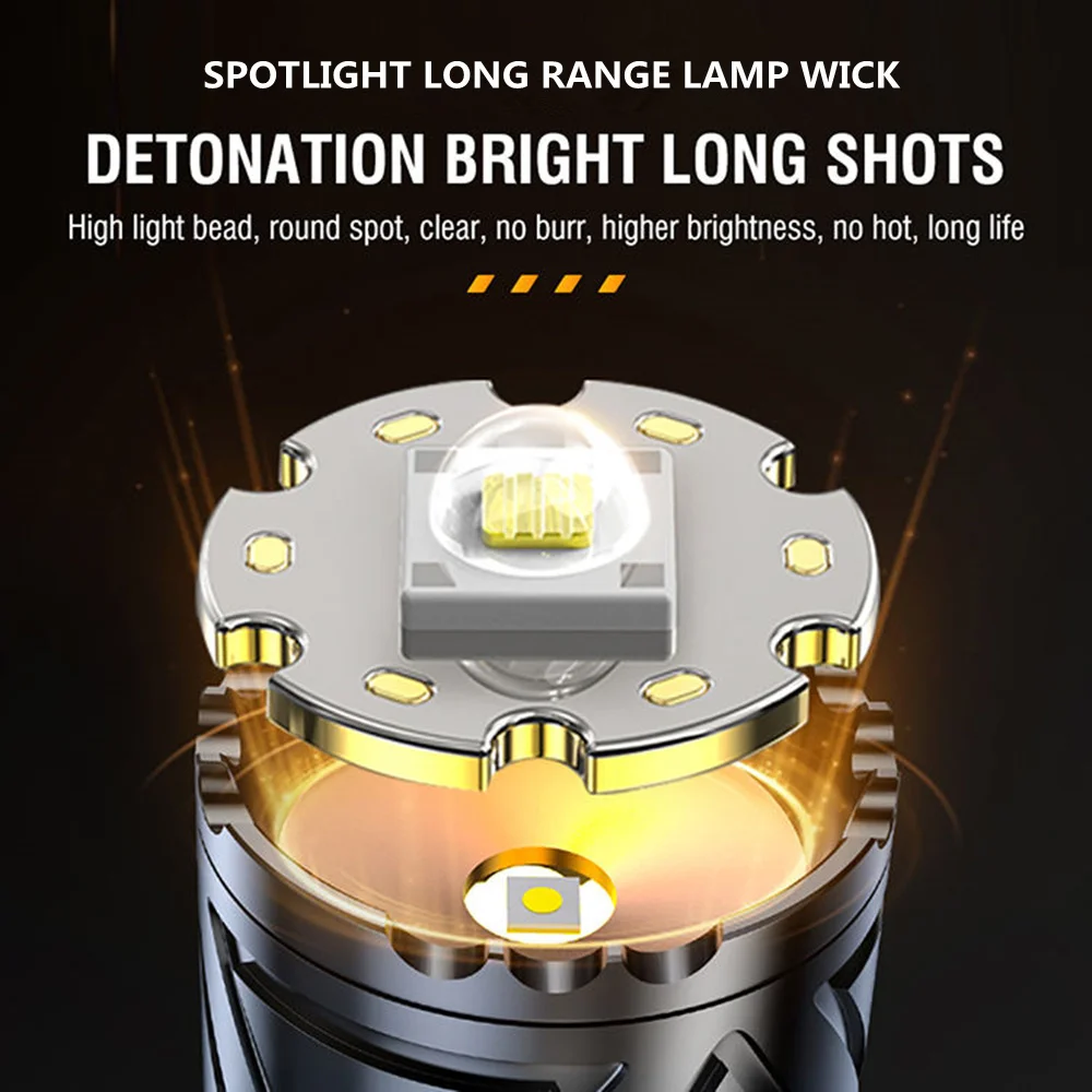 Мощный светодиодный фонарик Boruit мощностью 5000 люмен, масштабируемый фонарик на 500 м с блоком питания, звуковой сигнал молотка - 1