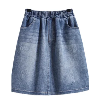 Негабаритная эластичная тонкая юбка с высокой талией, женская одежда, весна-лето, синие тонкие юбки трапециевидной формы, повседневная джинсовая короткая юбка BC471