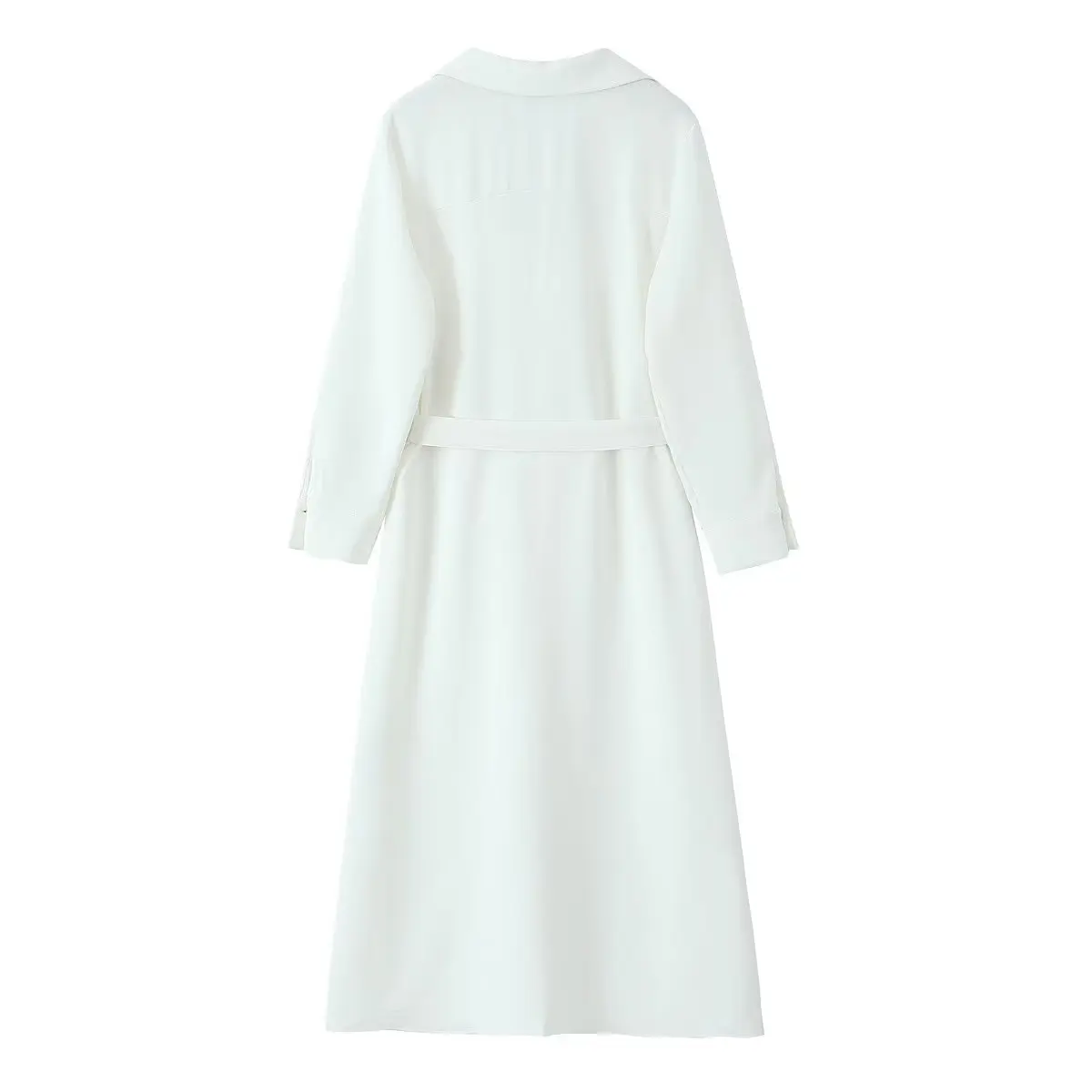 Белое платье-рубашка TRAF, Женское платье Миди с длинным рукавом, Летние Длинные платья с поясом для женщин 2023, Офисные Повседневные Женские платья - 3