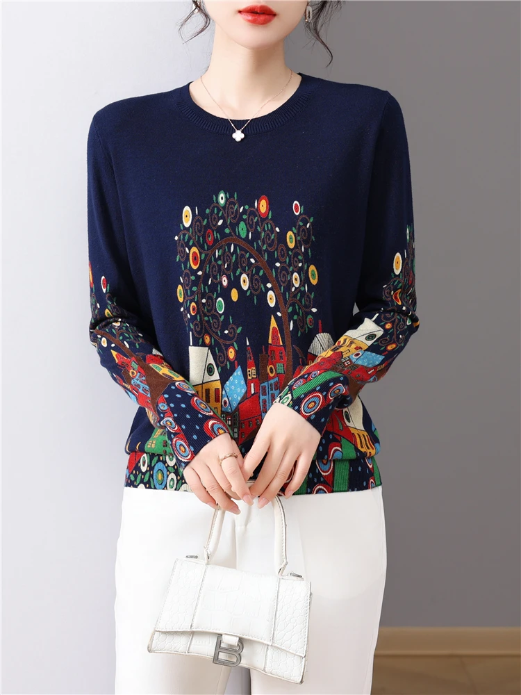 Женские свитера с цветочным принтом, весна-осень, модные пуловеры в корейском стиле, топ с длинным рукавом, женские блузы, тонкий вязаный свитер - 1