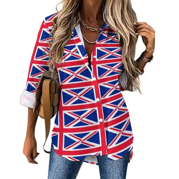 Свободная блузка с Британским флагом, Флаги Союза, Уличная одежда с принтом, Блузки оверсайз, Женские Эстетичные рубашки с длинным рукавом, Весенние топы на заказ